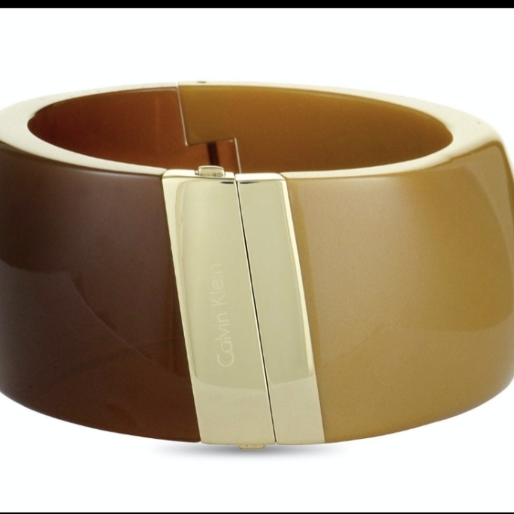 Bracelet Bangle Wide 18K Plated Clasp Brown Gold Retro '80s Style Jewelry - Picture 8 of 8
